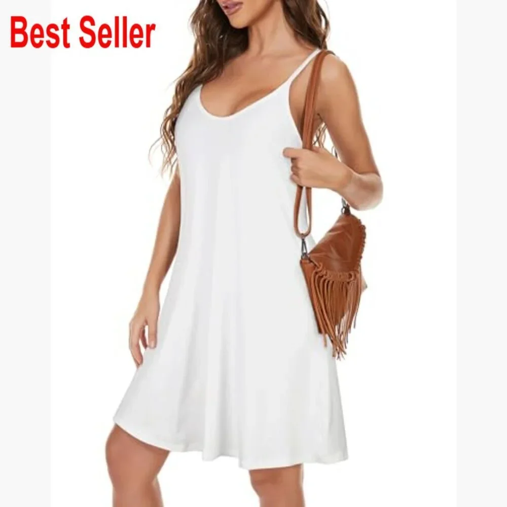 Cotton Blend Spaghetti Strap Sundress with Pockets Loose Fit